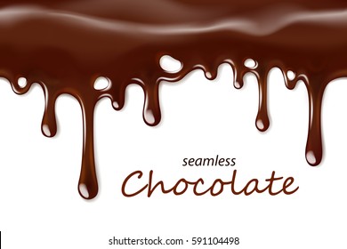 Seamless Dripping Chocolate Repeatable Isolated On White, Vector Art And Illustration.