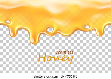 Seamless dripping honey repeatable isolated on transparent background, vector art and illustration.