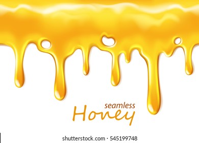 Seamless dripping honey repeatable isolated on white, vector art and illustration.