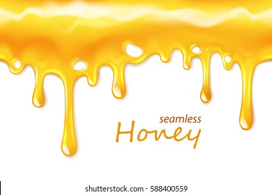 Seamless Dripping Honey Repeatable Isolated On White, Vector Art And Illustration.