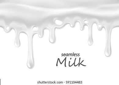 Seamless dripping milk repeatable isolated on white, vector art and illustration.