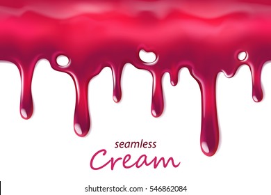 Seamless dripping pink cream repeatable isolated on white, vector art and illustration.