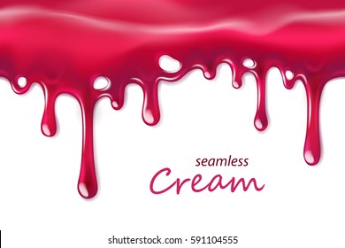 Seamless Dripping Pink Cream Repeatable Isolated On White, Vector Art And Illustration.