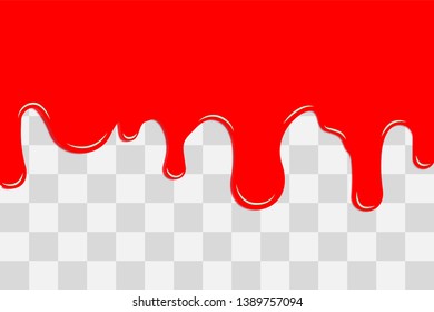 Seamless dripping sweet red jam. Vector seamless splashing strawberry or raspberry syrup sugar jam pattern background.