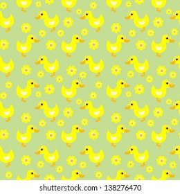 Seamless duck and flowers  pattern