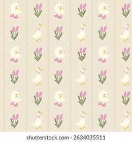 Seamless Duck and Lavender Floral Pattern illustration