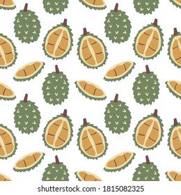 Seamless Durian Fruit Pattern, Asian Smelliest Fruit Illustration, Vector EPS 10.