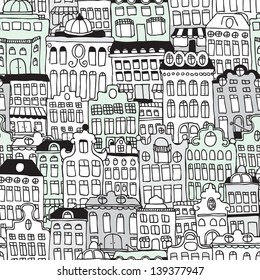 Seamless dutch architecture amsterdam streets illustration background pattern in vector