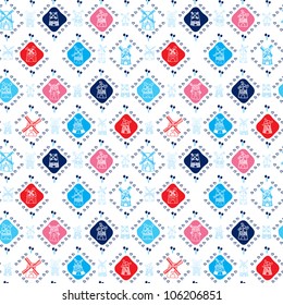 Seamless dutch windmill holland background pattern in vector