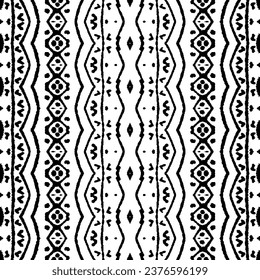 Seamless Dyed Batik. Black Colour Dark Scribble Texture. Simple Indian Pattern. Ethnic Native Ink Pattern. Black Color Tribal Line Batik. Ethnic Ink Doodle Vector. Abstract Dark Scribble Vector