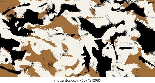 Seamless dynamic abstract pattern. Elegant contemporary design with black, beige and brown textures. Vector illustration