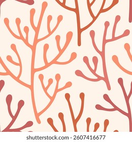Seamless Earthy Botanical Pattern with Delicate Twigs in Cozy Orange Tones