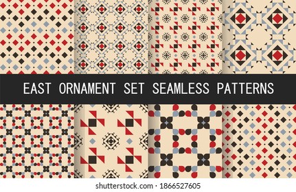 Seamless east retro ornament pattern set 8 colorful geometric shapes