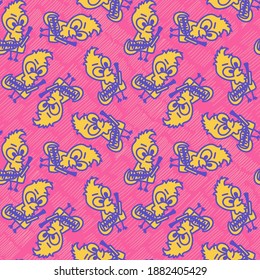 Seamless easter abstract pattern with hand drawn vector chiks