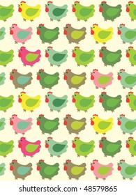 Seamless easter background with colorful little hens. Easy to edit vector image.