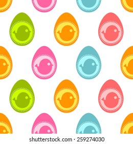 Seamless Easter background with egg and chick icons