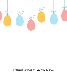 Seamless Easter border made of hanging colorful eggs