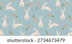 Seamless Easter Bunny Pattern with Carrots Hand Drawn