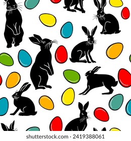 Seamless Easter bunny pattern. hand drawing. Not AI. Vector illustration