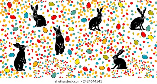 Seamless Easter bunny pattern. hand drawing. Not AI. Vector illustration