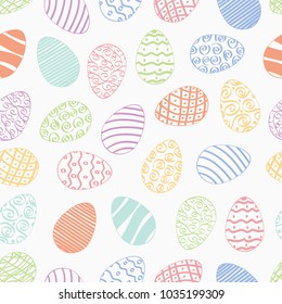 Seamless easter day egg pattern with hand drawn traditional christian colorful eggs randomly falling on white background vector illustration