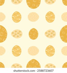 Seamless easter egg pattern in soft yellow color. Vector illustration of infinitely repeating pattern.