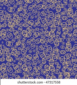 Seamless easter eggs on blue background, vector illustration