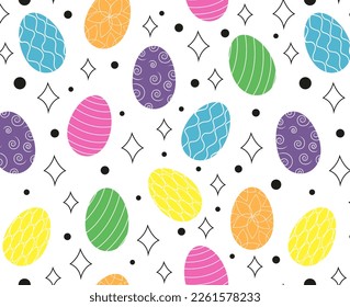 seamless easter. Easter eggs pattern. colorful pattern of eggs from stars and dots. colorful cute illustration for printing on fabric or paper for postcards and backgrounds, textures, print