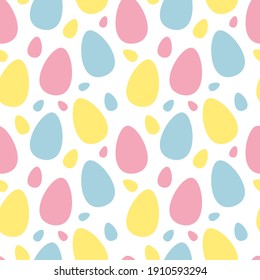 Seamless Easter eggs pattern. Hand drawn vector seamless pattern. Colored Easter eggs on white background. Design for wrapping paper, textile, decorations.