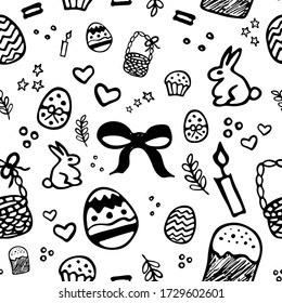 Nahtlose Osterferien Doodle Stil Vektor-Muster für Design-Interieur, Tapete, Verpackung, Plakate, Grußkarte.