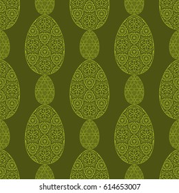 Seamless easter holiday ornament. Vector pattern with lace ornamental eggs. Design for greeting card, fabric print, cover or page for scrapbooking, gift wrap.