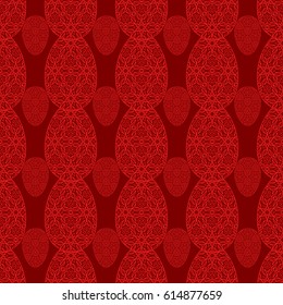 Seamless easter holiday ornament. Vector pattern with lace ornamental eggs. Design for greeting card, fabric print, cover or page for scrapbooking, gift wrap.