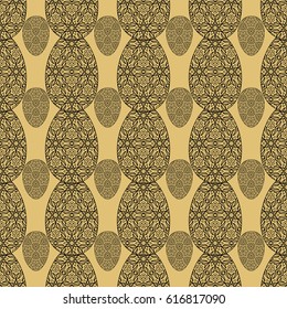 Seamless easter holiday ornament. Vector pattern with lace ornamental eggs. Design for greeting card, fabric print, cover or page for scrapbooking, gift wrap.