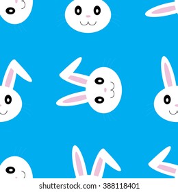 Seamless easter pattern with bunnies on blue background