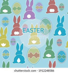 seamless easter pattern, butts of rabbits, easter eggs. Cute cartoon