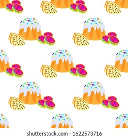 seamless Easter pattern. Easter cake with raisins and doughnuts.