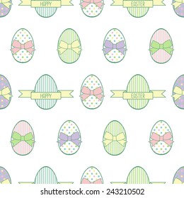 Seamless Easter pattern, card.  Vector background with Easter decorative eggs and bows.