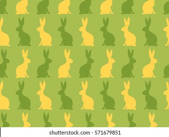 Seamless Easter pattern. Colorful season texture with cute rabbits and green grass. Tiling spring background. Holiday wrapping paper, vector design