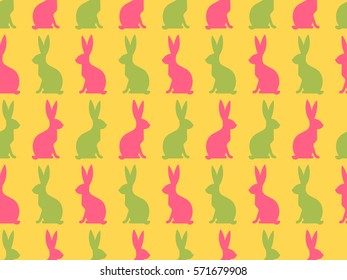 Seamless Easter pattern. Colorful season texture with cute rabbits. Tiling spring background. Holiday wrapping paper, vector design