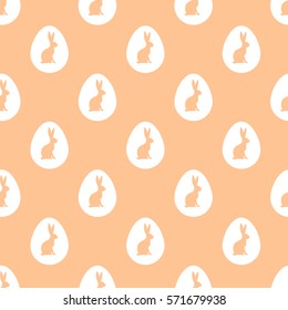 Seamless Easter pattern. Colorful season texture with cute vanilla rabbits and eggs. Tiling spring background. Holiday wrapping paper, vector design