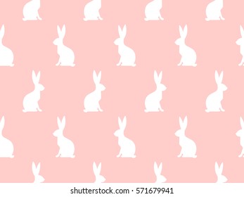 Seamless Easter pattern. Colorful season texture with cute white rabbits. Tiling spring background. Holiday wrapping paper, vector design