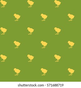 Seamless Easter pattern. Colorful season texture with chickens on the green grass. Tiling spring background. Holiday wrapping paper, vector design