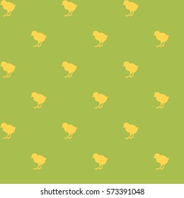 Seamless Easter pattern. Colorful season texture with chickens and grass. Tiling spring background. Holiday wrapping paper, vector design