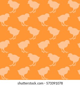 Seamless Easter pattern. Colorful season texture with chickens and grass. Tiling spring background. Holiday wrapping paper, vector design