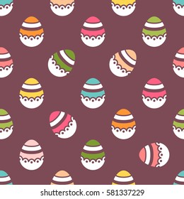 Seamless Easter pattern. Colorful season texture with cute white isolated painted eggs. Tiling spring family background. Abstract festive ornament. Holiday wrapping paper, modern flat vector design