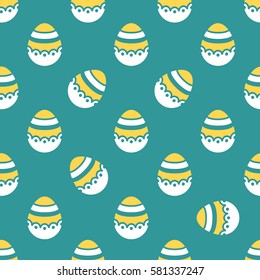 Seamless Easter pattern. Colorful season texture with cute white isolated painted eggs. Tiling spring family background. Abstract festive ornament. Holiday wrapping paper, modern flat vector design