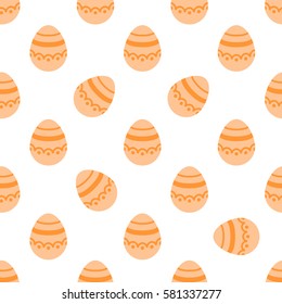 Seamless Easter pattern. Colorful season texture with cute painted eggs isolated on white. Tiling spring family background. Abstract festive ornament. Holiday wrapping paper, modern flat vector design