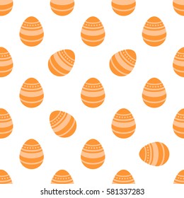 Seamless Easter pattern. Colorful season texture with cute painted eggs isolated on white. Tiling spring family background. Abstract festive ornament. Holiday wrapping paper, modern flat vector design