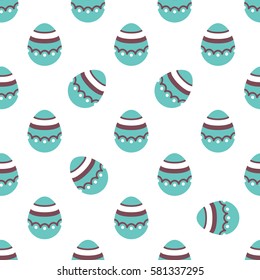 Seamless Easter pattern. Colorful season texture with cute painted eggs isolated on white. Tiling spring family background. Abstract festive ornament. Holiday wrapping paper, modern flat vector design
