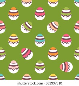 Seamless Easter pattern. Colorful season texture with cute white isolated painted eggs. Tiling spring family background. Abstract festive ornament. Holiday wrapping paper, modern flat vector design